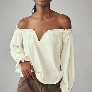By Anthropologie Cream Off-The-Shoulder Swing Blouse Size Small